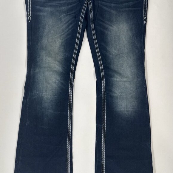 Rock Revival Jeans Womens 31 Jacklyn Boot Cut Pink Sequins Embroidered Denim Mid - Picture 3 of 16